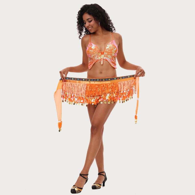 Belly Dance Waist Chain Tassel Dance Hip Scarf Indian Dance Gong Pure Color Practice Waist Scarf Ethnic Style Belt - Image 4